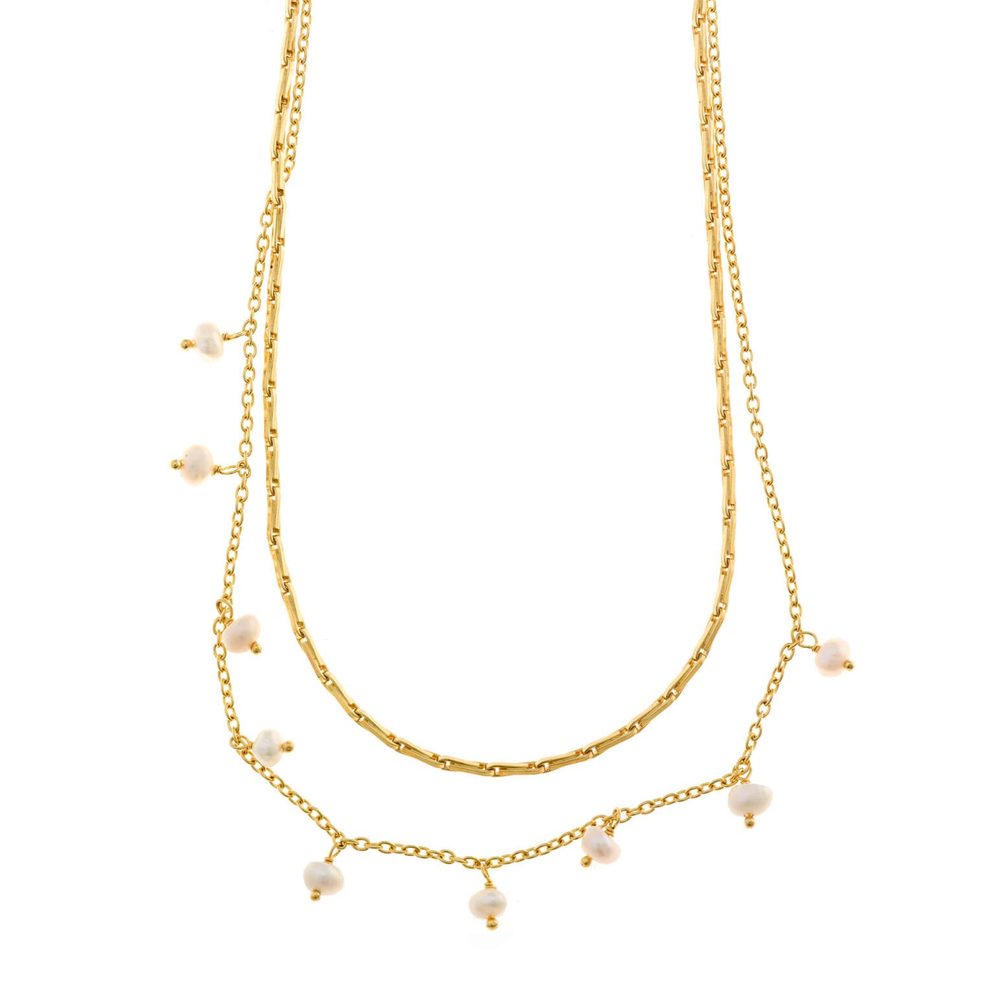 Collar Doble Perlas Plata 925 Chapado Oro Salvatore