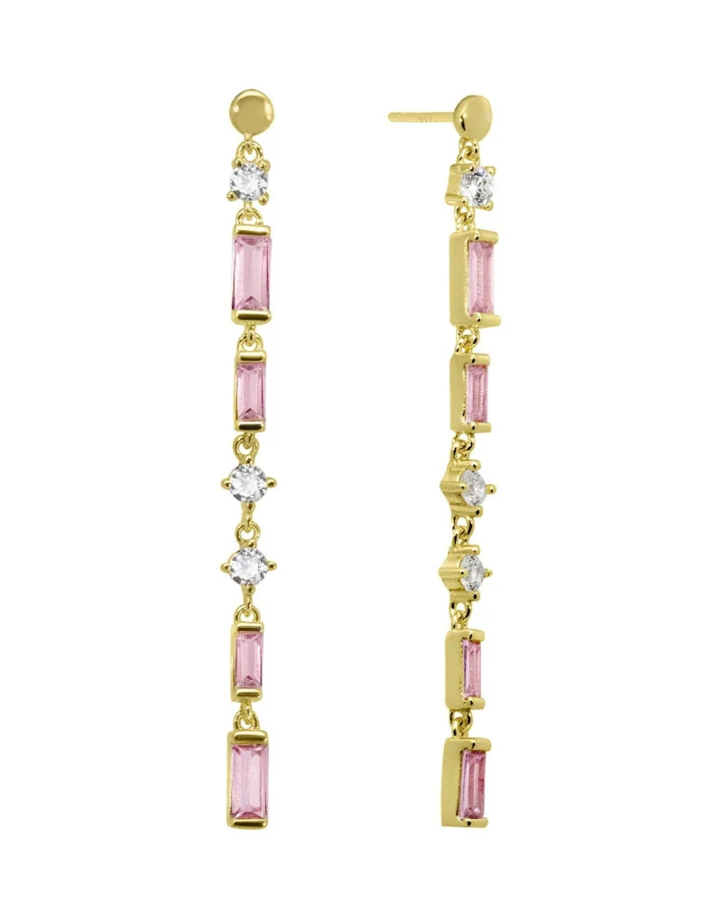 Pendientes Plata Chapado Oro Tira Circonitas Rosa ChiMiAma