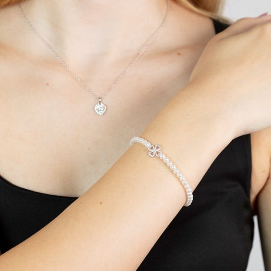 Pulsera Plata Perlas Trébol Chimiama