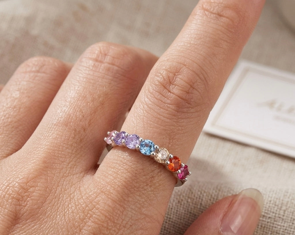 Anillo Circonitas Colores Plata