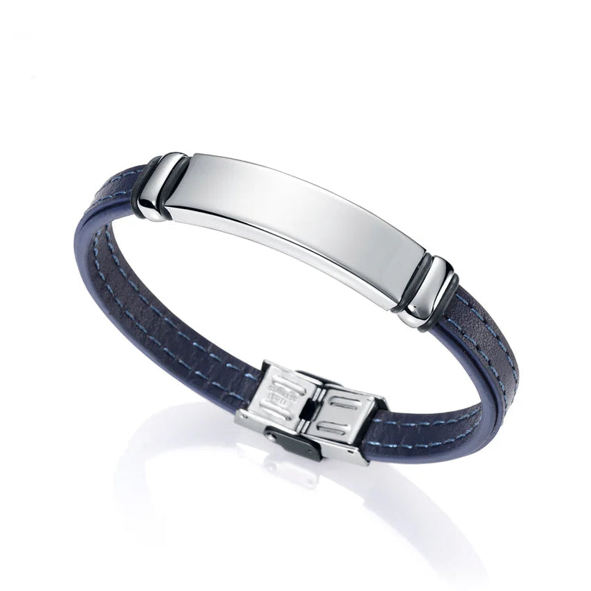 Pulsera de Hombre de Piel Azul y Acero