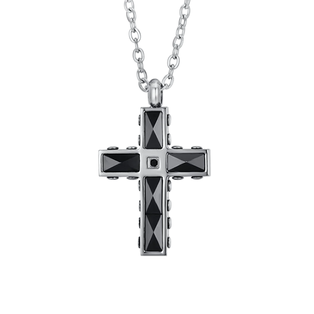 Steel Chain With Onyx Steel Cross