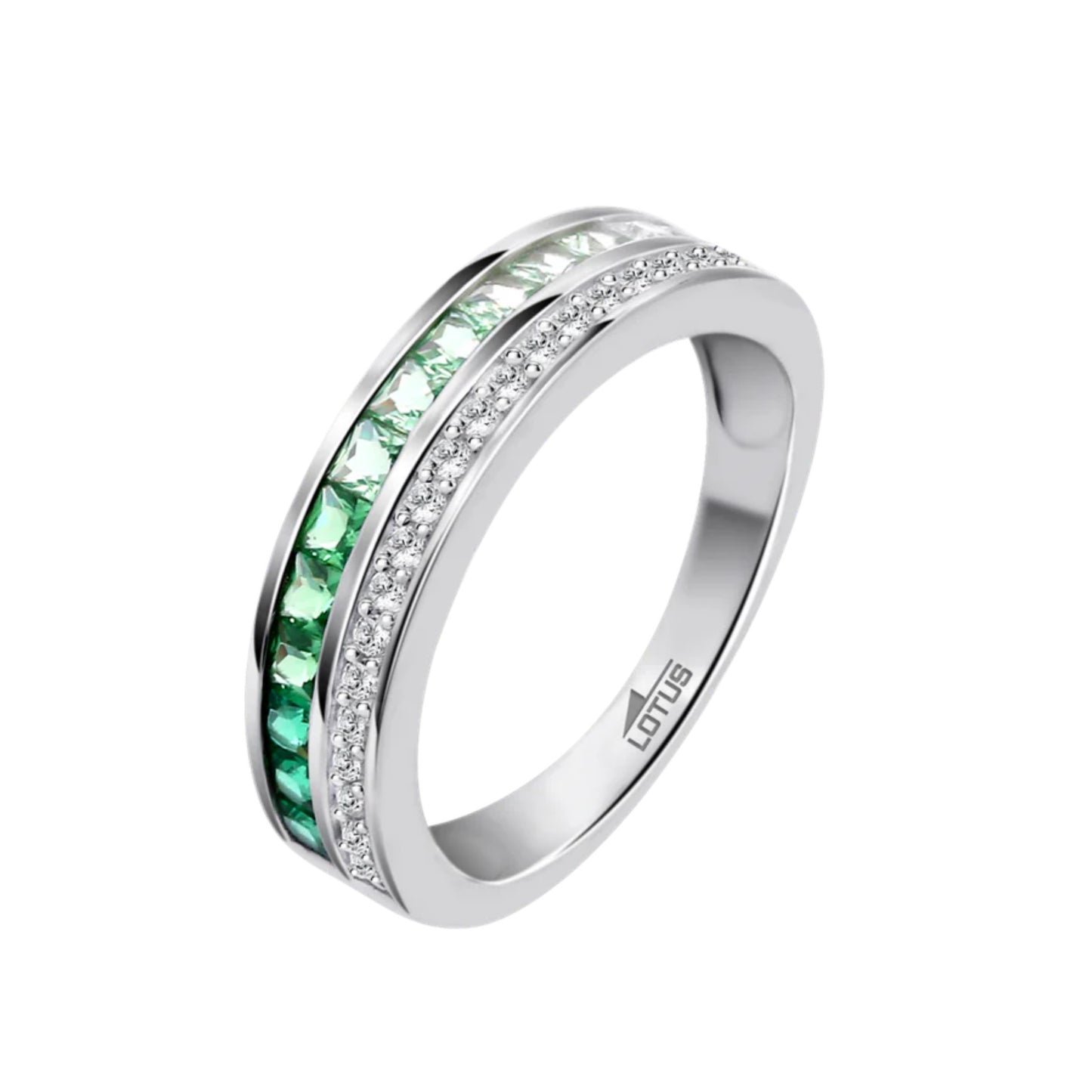 Anillo Lotus Mujer Plata Con Circonitas Verdes Y Blancas