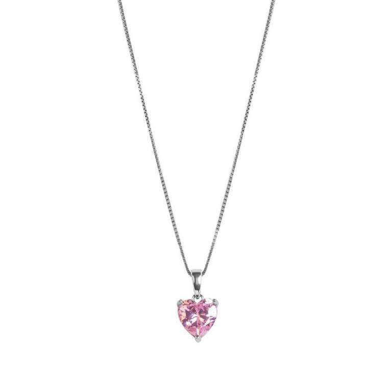 Collar Plata Corazón Circonita Rosa
