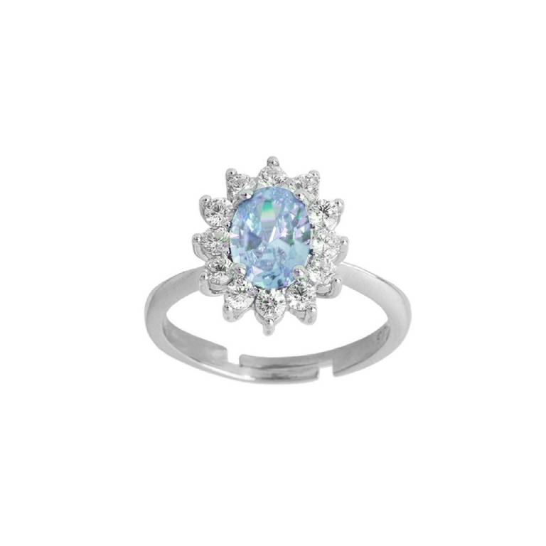 Anillo Plata De Ley 925 Circonita Oval Color Agua Marina