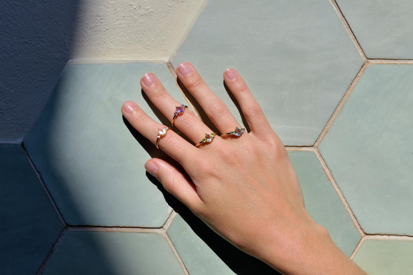 Anillo Plata Dorada Cuarzo Rosa