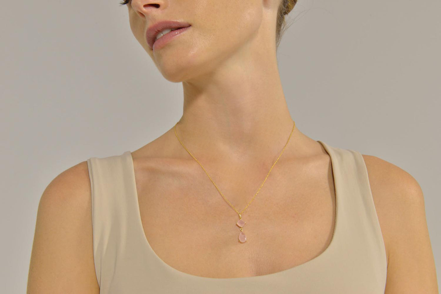 Collar Plata Dorada Cuarzo Rosa