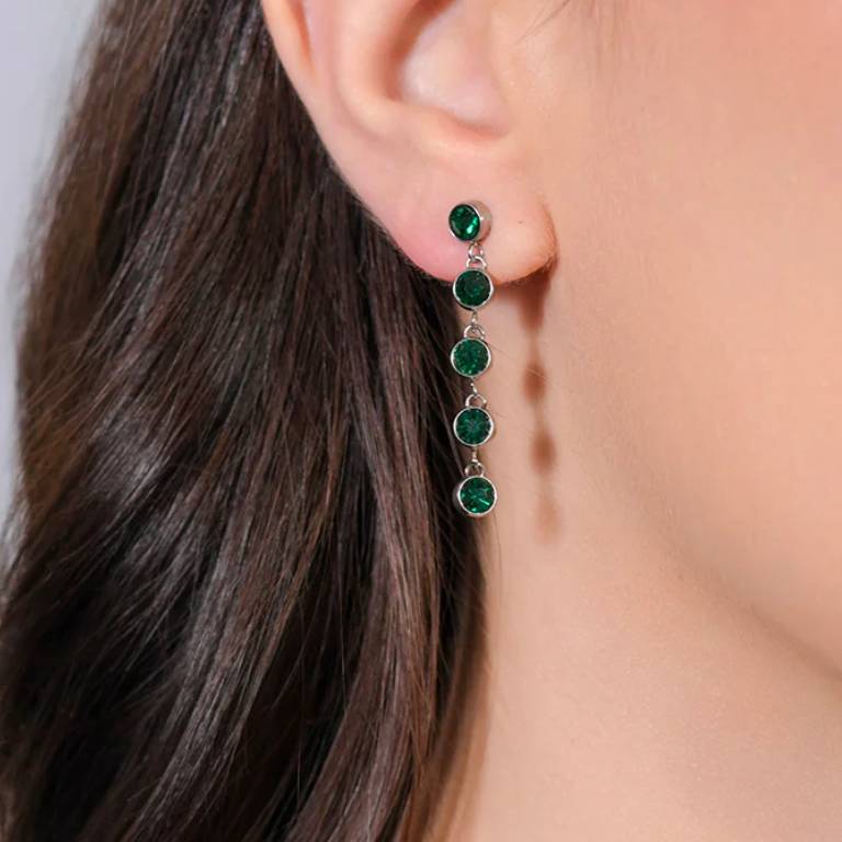 Pendientes Acero Tira Circonitas Rosa/Verde