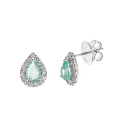 Pendientes Plata Rodiada Cristal Verde Menta