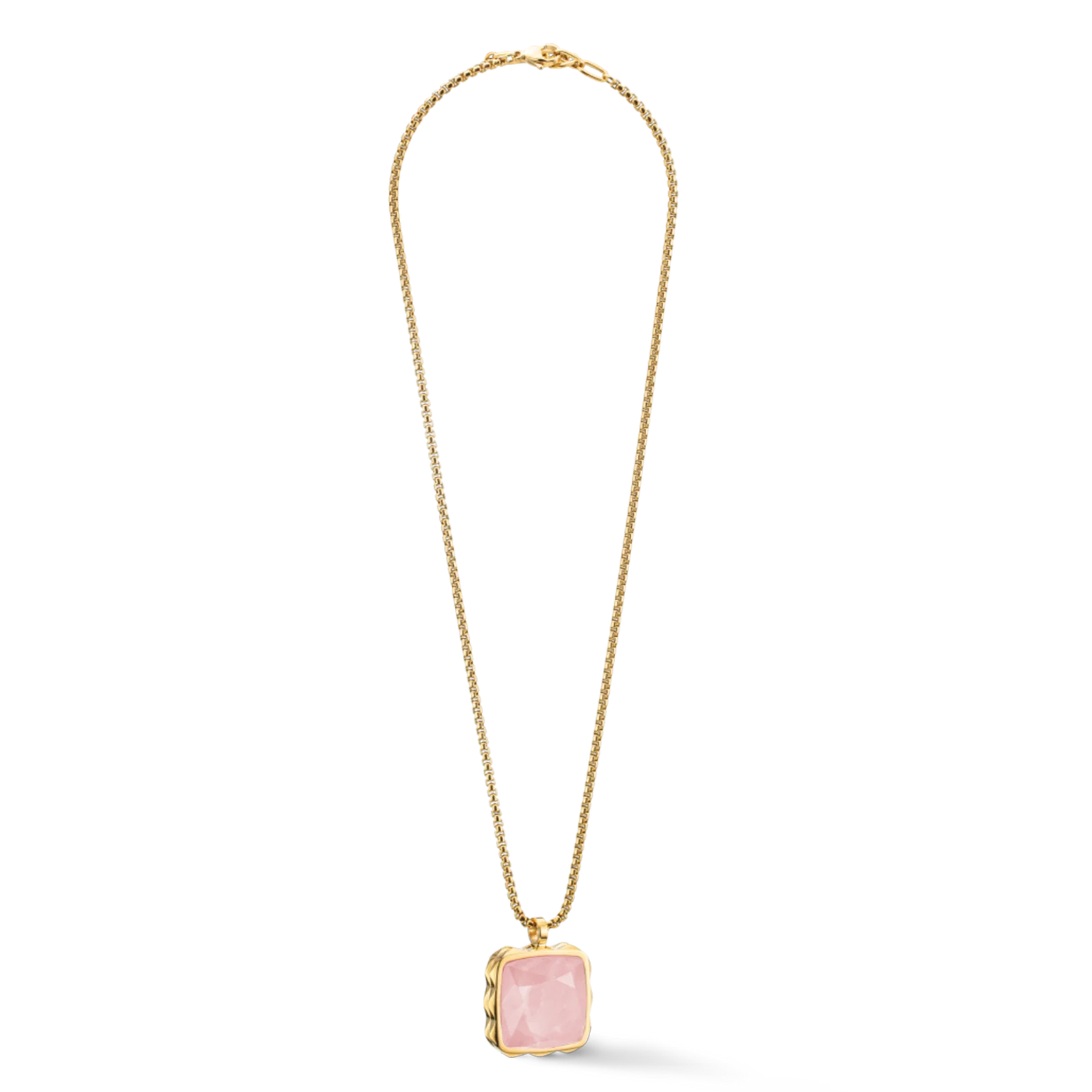 Collar Amuleto Spikes Cuadrado Cuarzo Rosa dorado-rosa