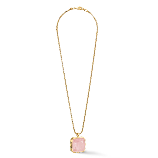 Collar Amuleto Spikes Cuadrado Cuarzo Rosa dorado-rosa
