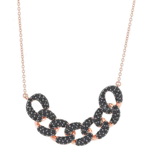 Colgante Cadena Negra Plata 925 Chapado Oro Rosa Salvatore