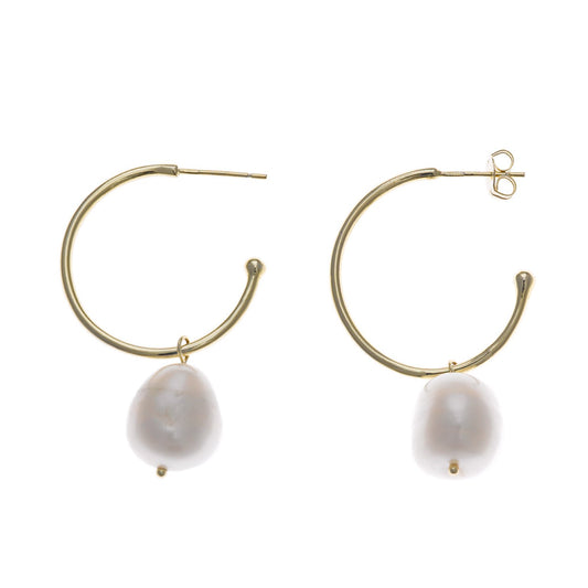 Pendientes Plata Dorada Aro y Perla