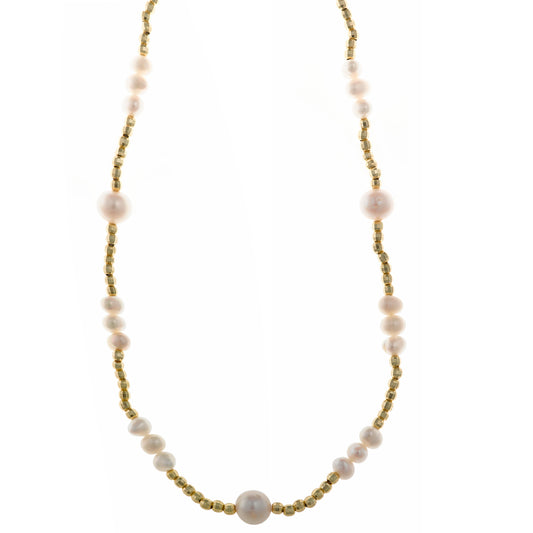Collar Plata Dorada Perlas Botón