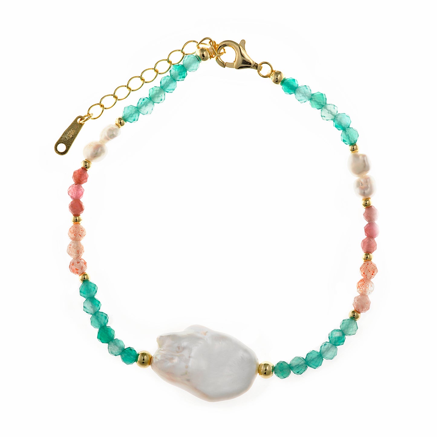 Pulsera Plata Dorada Perla y Turmalinas