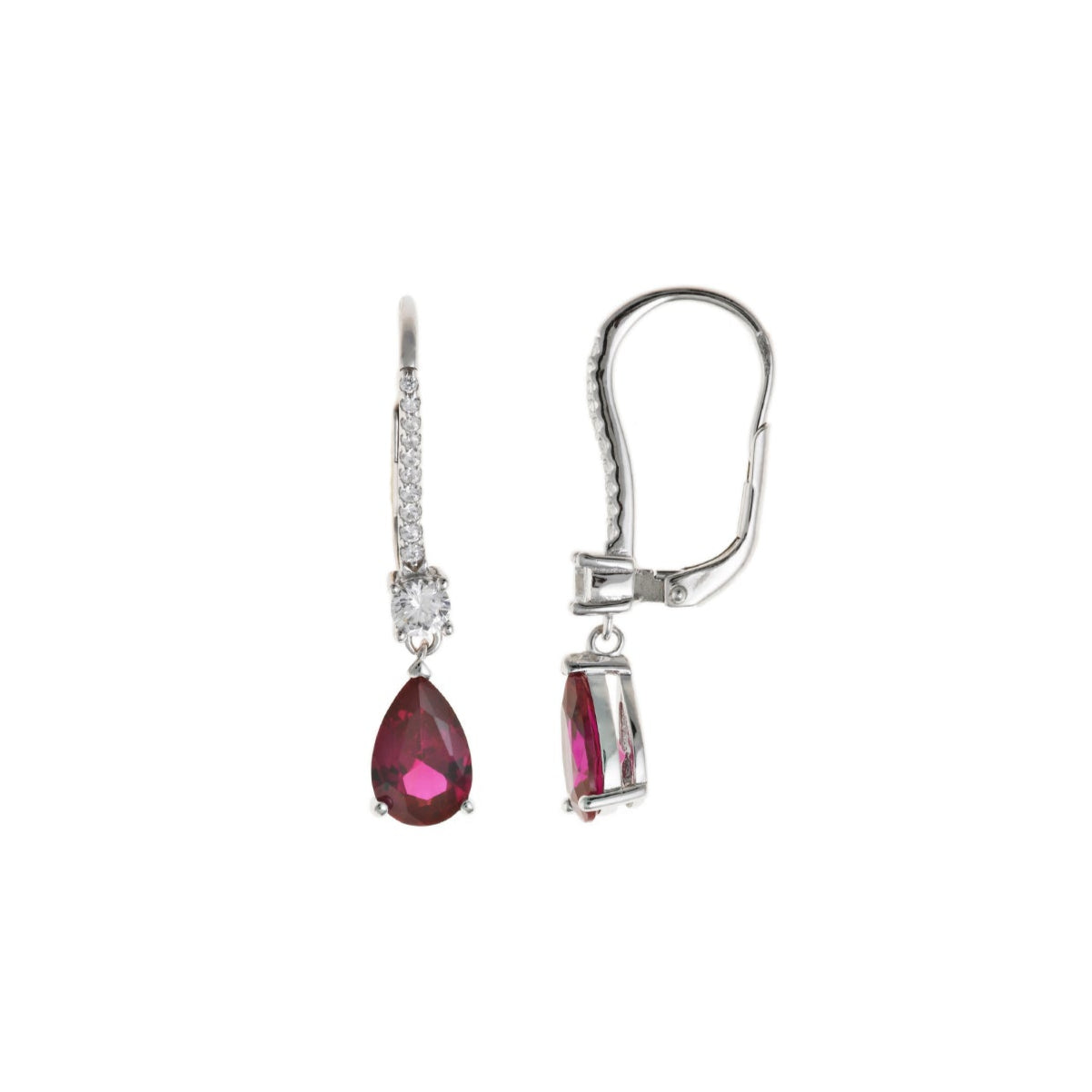 Pendientes Plata Rodiada Rubí y Circonitas
