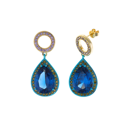 Pendientes Plata Dorada y Azul Circonitas
