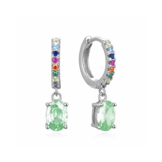 Pendientes Aros Plata Multicolor Circonita Colgante Verde