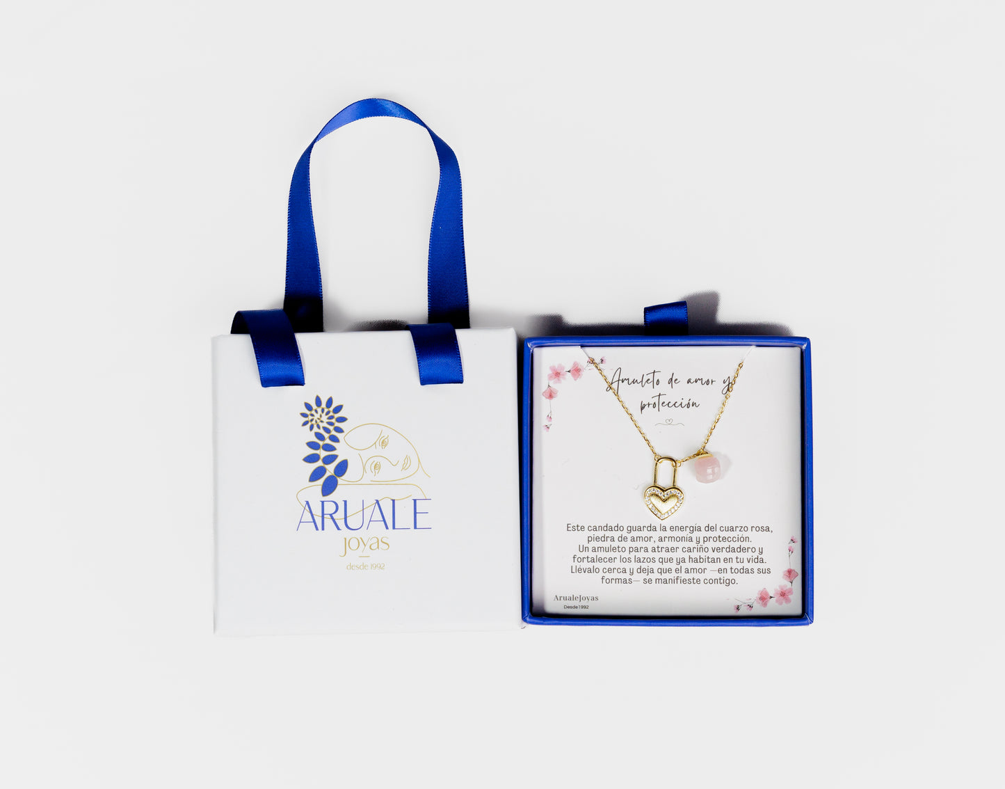 Colgante Amuleto Amor Candado Corazón Cuarzo Rosa Plata De Ley Aruale Joyas