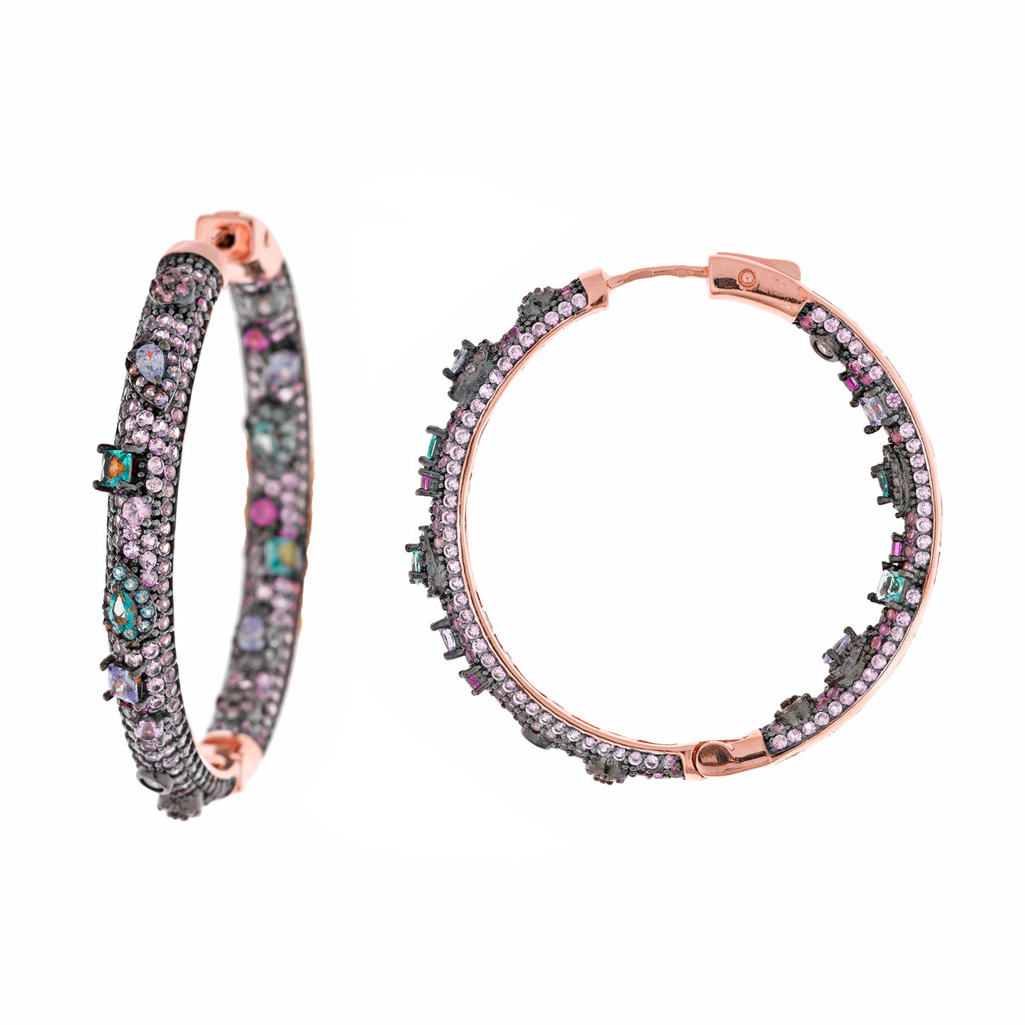 Pendientes Plata Rosa Aro Circonitas y Cristales