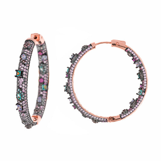Pendientes Plata Rosa Aro Circonitas y Cristales
