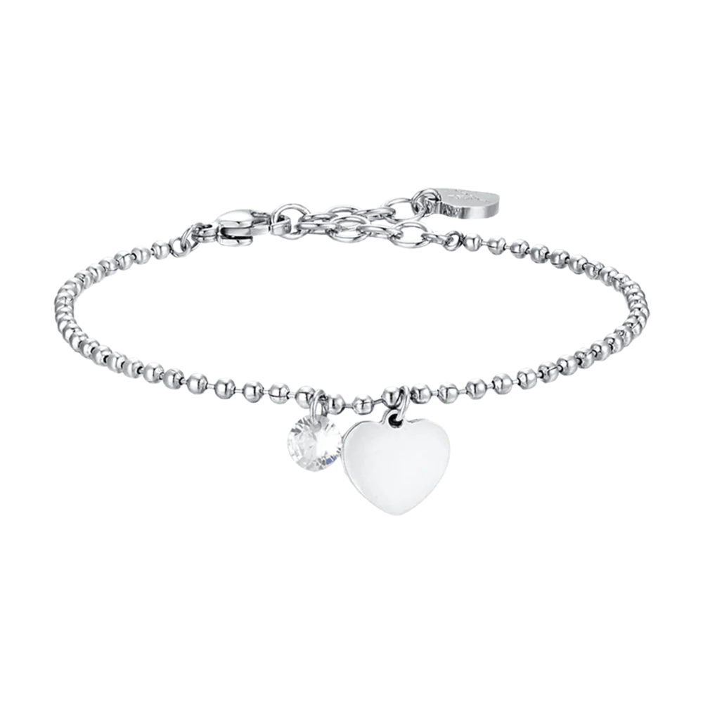 Pulsera Acero Corazón Liso Colgante Circonita