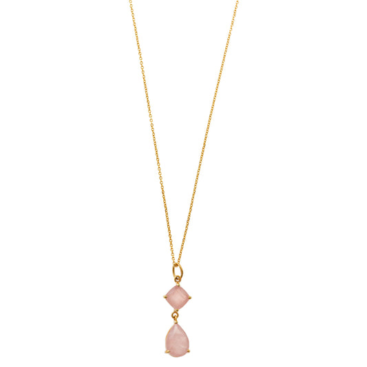 Collar Plata Dorada Cuarzo Rosa