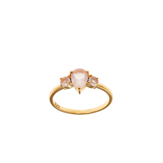 Anillo Plata Dorada Cuarzo Rosa