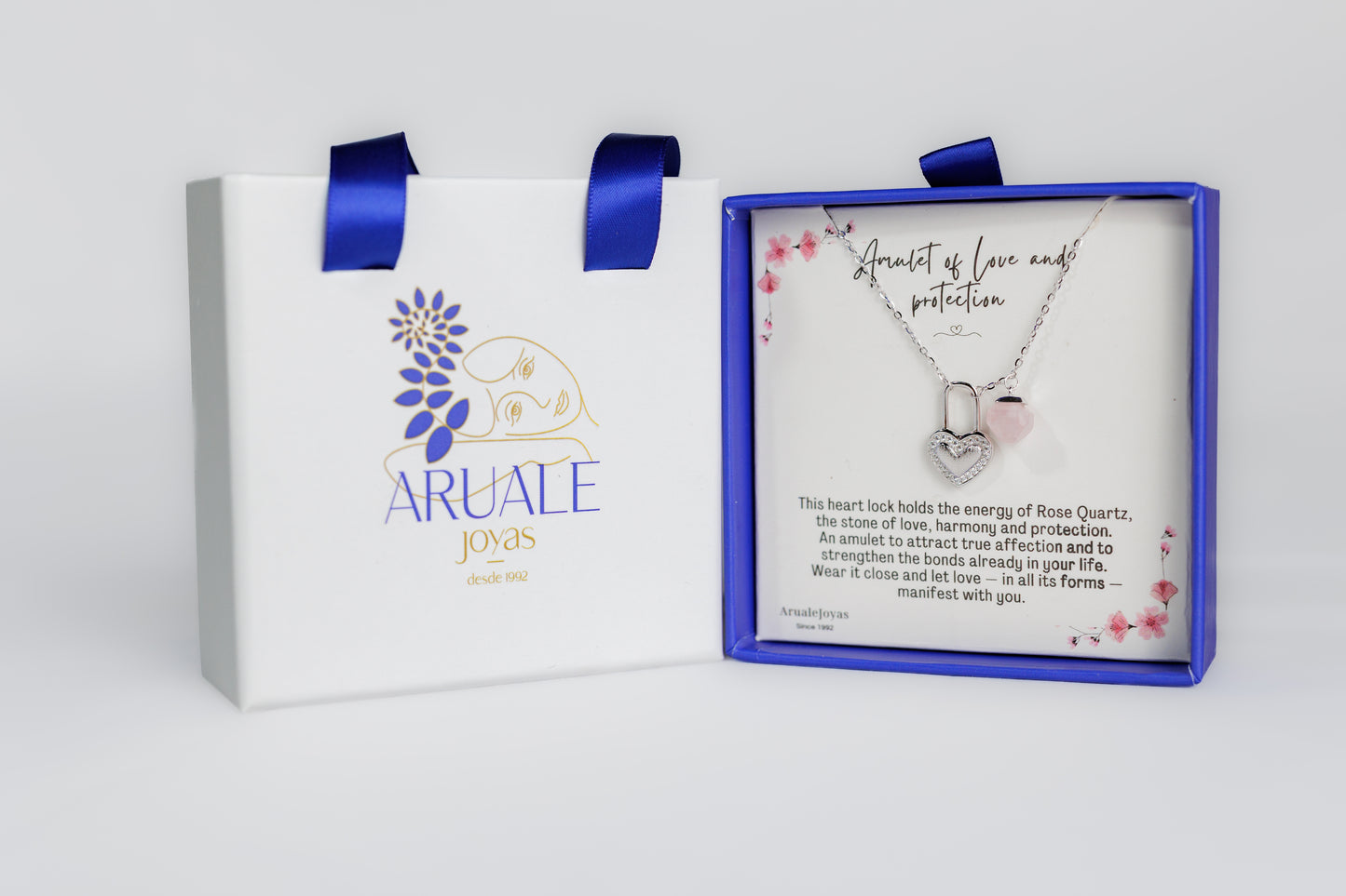 Colgante Amuleto Amor Candado Corazón Cuarzo Rosa Plata De Ley Aruale Joyas