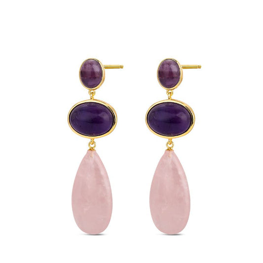 Pendientes Plata De Ley 925 De Piedra Natural Cuarzo Rosa