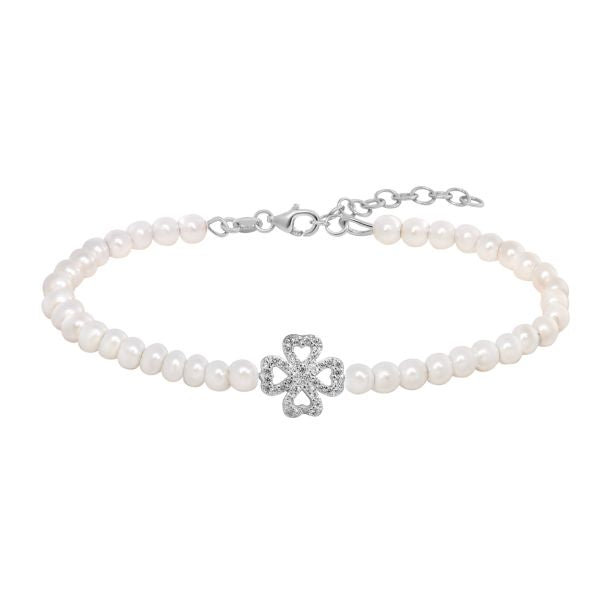 Pulsera Plata Perlas Trébol Chimiama