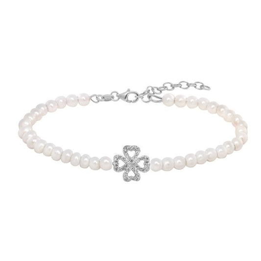 Pulsera Plata Perlas Trébol Chimiama
