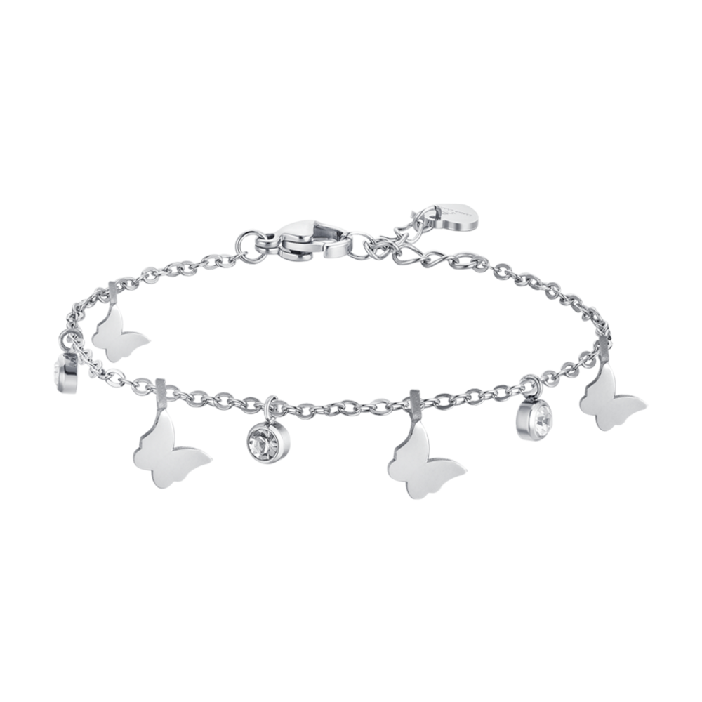 Pulsera Acero Con Colgantes Mariposas y Circonitas