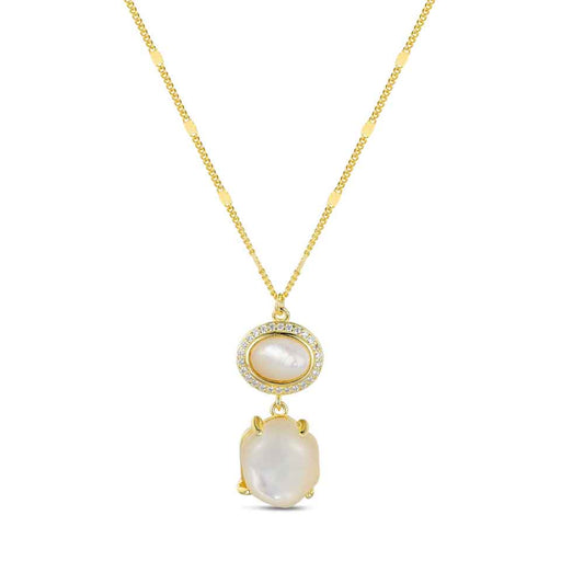Collar De Piedra Natural Chapado madre Perla Y Cuarzo Blanco