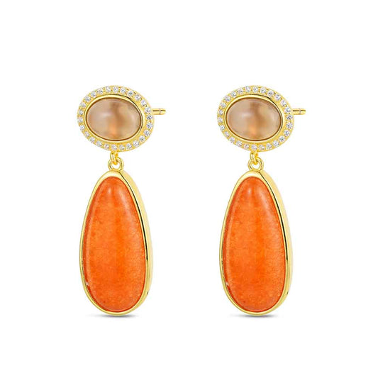 Pendientes De Piedra Aventurina Natural Chapado