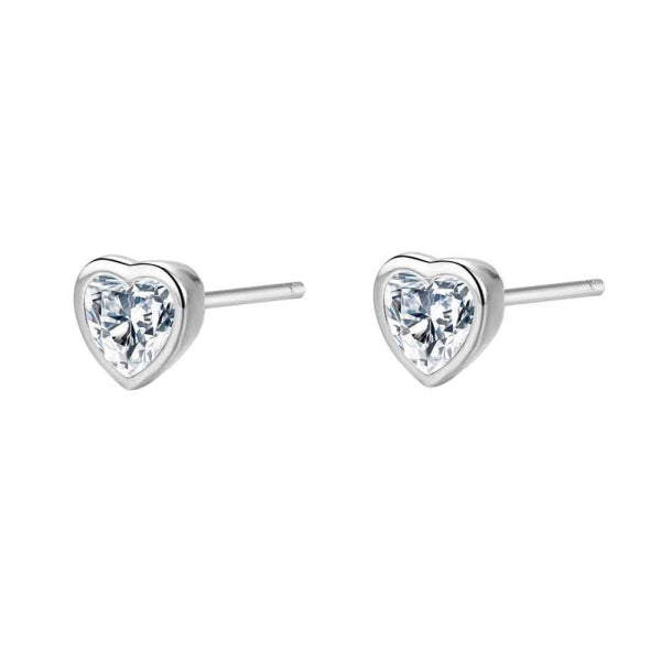 Pendiente De Plata Rodiado Corazón De Circonita