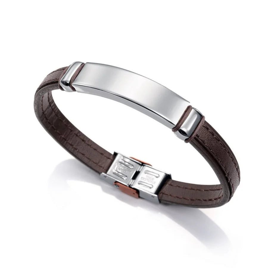 Pulsera de Hombre de Piel Marrón y Acero