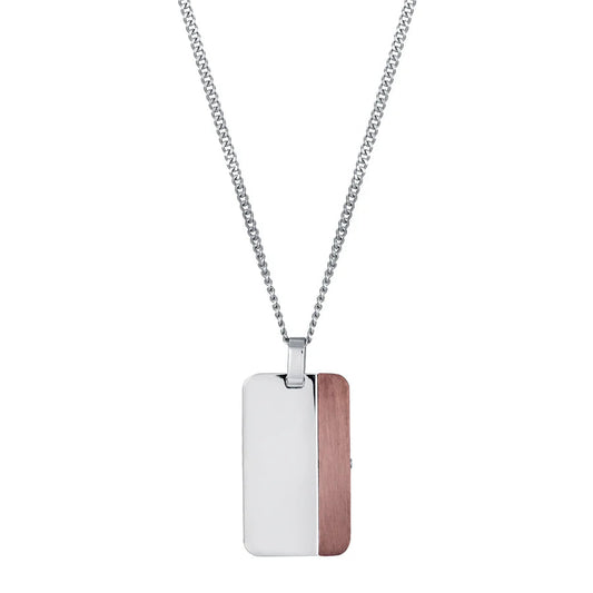 Collar Lotus Hombre De Acero Con Colgante Placa Ip Marrón
