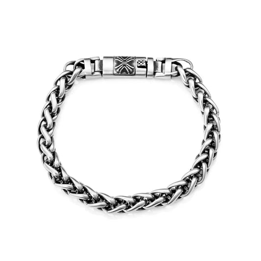 Pulsera de Hombre en Acero con Acabado Antiguo y Eslabones Trenzados