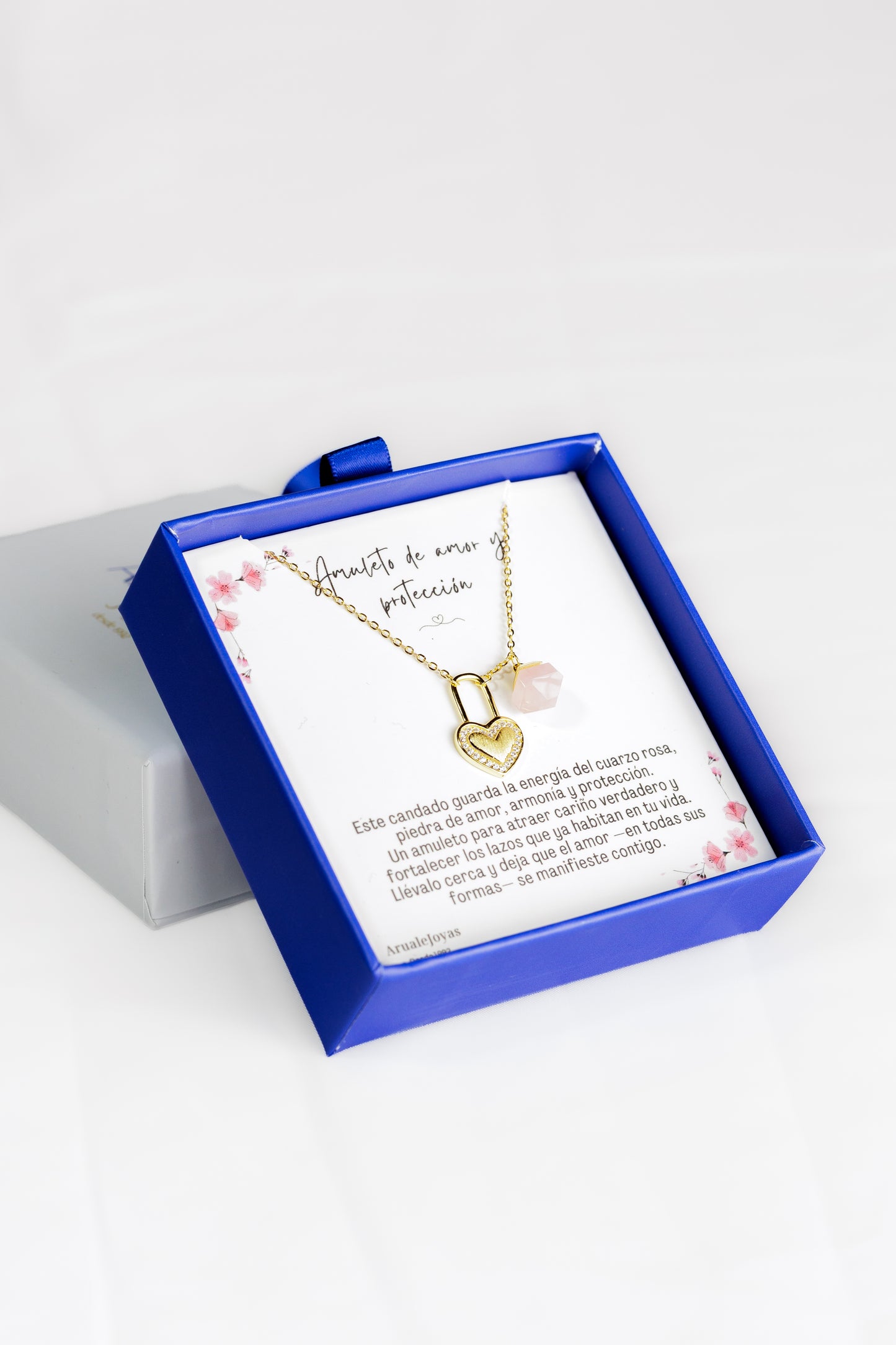 Colgante Amuleto Amor Candado Corazón Cuarzo Rosa Plata De Ley Aruale Joyas