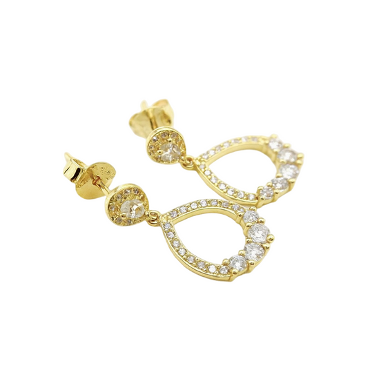 Pendientes Plata 925 Chapado Dorados Lágrima Circonitas
