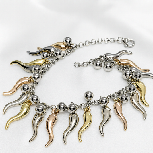 Pulsera Chili Italiano Buena Suerte Tricolor Plata 925