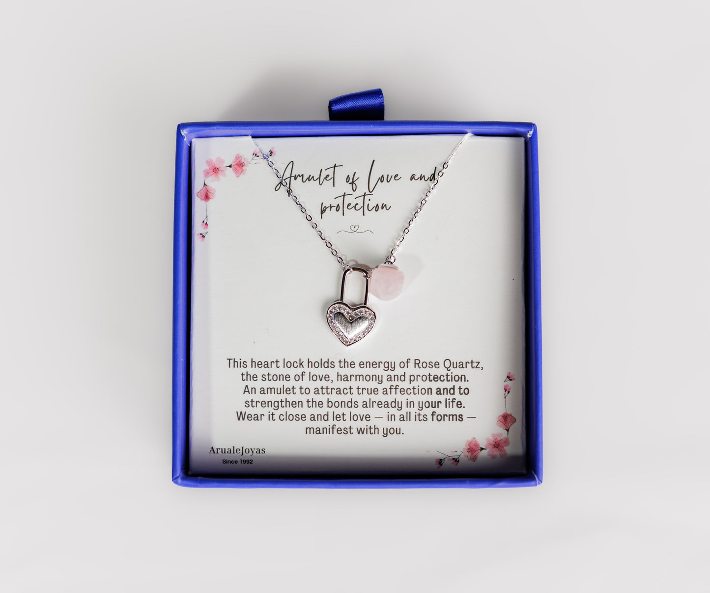 Colgante Amuleto Amor Candado Corazón Cuarzo Rosa Plata De Ley Aruale Joyas
