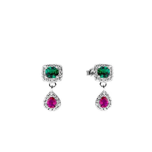 Pendientes Plata Circonitas Verde y Rosa ChiMiAma