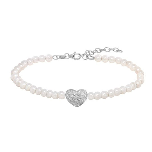 Pulsera Plata Perlas Corazón Circonitas Chimiama