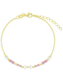 Pulsera Plata Chapado Oro Tira Circonitas Rosa ChiMiAma