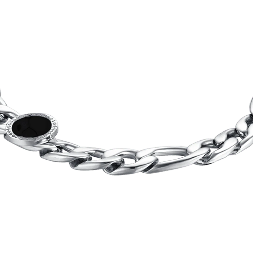 Pulsera de Acero para Hombre con Ágata Negra