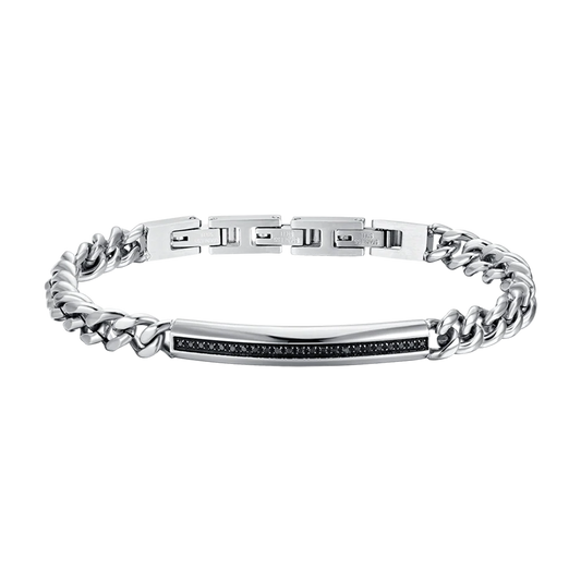 Pulsera de Hombre de Acero con Detalle de Cristal Negro