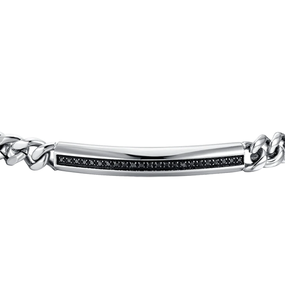 Pulsera de Hombre de Acero con Detalle de Cristal Negro