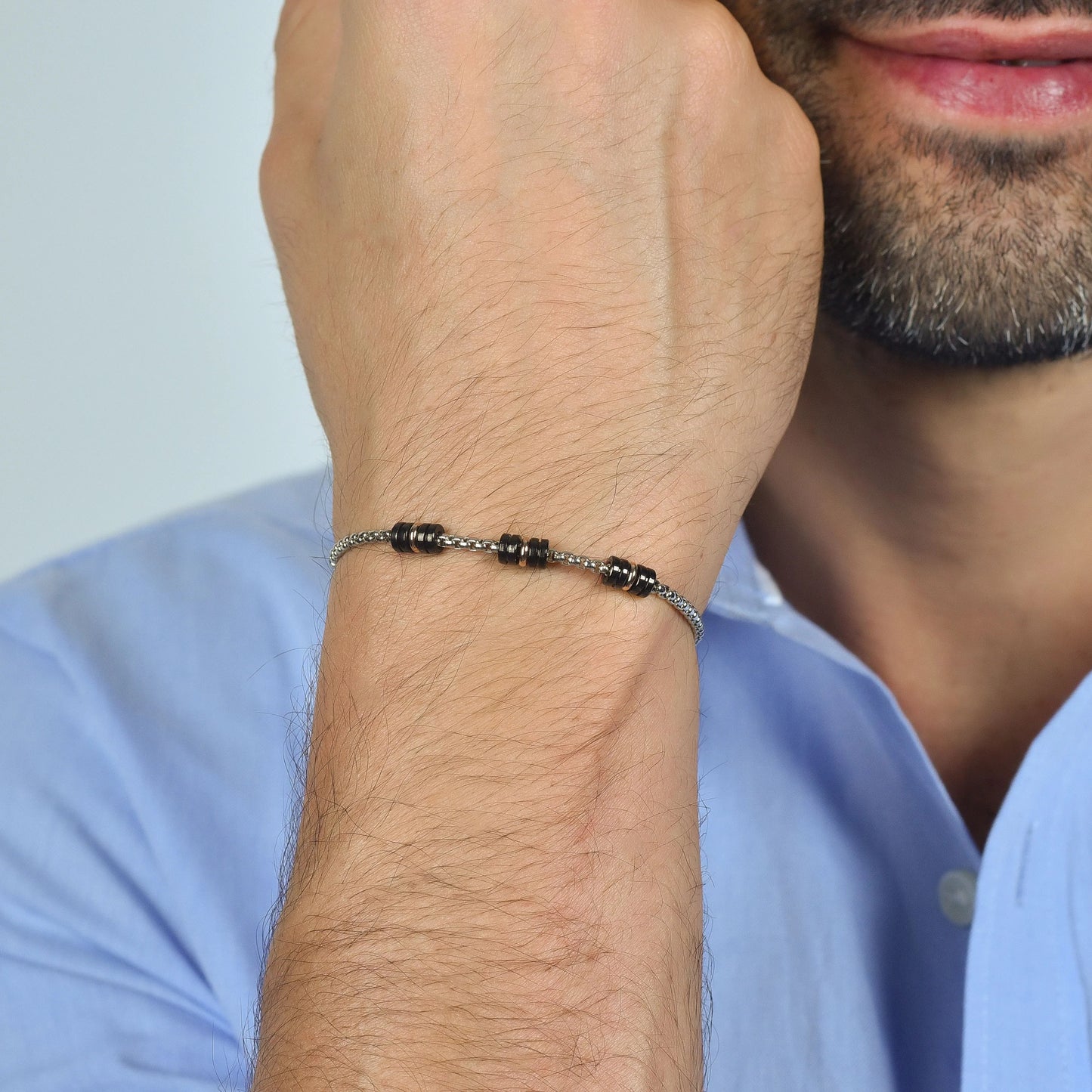 Pulsera Acero con elementos IP Negro e IP Rosa